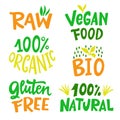 100 Percent Organic, Gluten free, Vegan, Bio, Eco, Natural food sign set Royalty Free Stock Photo