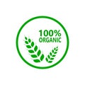 100 percent organic label. green eco badge. Sticker. Vector illustration. Royalty Free Stock Photo