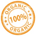 100 percent organic, orange rubber stamp, vector illustration