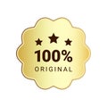 100 percent original product gold label sign. Round premium quality product guarantee logo with stars. Vector golden