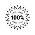 100 percent original product label sign. Round premium quality product guarantee logo. Black starburst badge, rubber Royalty Free Stock Photo