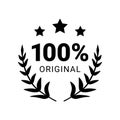 100 percent original product label sign. Round premium quality product guarantee logo with stars and laurel crown Royalty Free Stock Photo