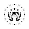 100 percent original product label sign. Round premium quality product guarantee logo with stars and laurel crown Royalty Free Stock Photo