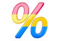 Percent with pansexual flag, 3D rendering