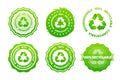 100 percent Recyclable Compostable Biodegradable. Recycle Reuse Reduce Icon. Package label for eco packet. Vector Royalty Free Stock Photo