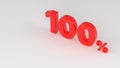 100 percent red isolated on white grey background. 100% off discount promotion sale. Sales concept. Special Offer. 3D Digits Royalty Free Stock Photo