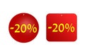 20 percent from red stickers on a white background. discounts and sales, holidays and education Royalty Free Stock Photo