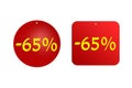 65 percent from red stickers on a white background. discounts and sales, holidays Royalty Free Stock Photo