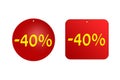 40 percent from red stickers on a white background. discounts and sales, holidays and education Royalty Free Stock Photo