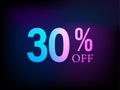 30 Percent sale background with neon glowing numbers. Design for sale banner. Special offer poster.