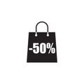 50 percent sale bag tag sign icon. Discount symbol. Special offer label. Icon on blurred background. Stock vector illustration Royalty Free Stock Photo
