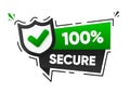 100 percent Secure banner vector isolated on white background. Flat badge or label of secured. Vector illustration.