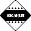 100 PERCENT SECURE on black diamond shaped sticker label.