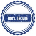 100 PERCENT SECURE stamp. sticker. seal. blue round grunge vintage ribbon sign