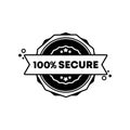 100 percent secure stamp. Vector. 100 percent secure badge icon. Certified badge logo. Stamp Template. Label, Sticker, Icons.