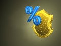 Percent, security shield, colorful 3d . Polygonal Vector business banking, discount protection concept. Low poly