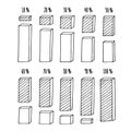 Percent sequence column chart infographic. Hand drawn doodle set of elements. Vector flat illustration, white background