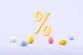 Percent sign and colorful easter eggs on empty copy space background Royalty Free Stock Photo