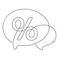 percent sign discount icon in one line drawing