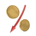 Percent sign with golden coins and red arrow Royalty Free Stock Photo