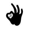 Percent sign icon with hearts human okay hand sign