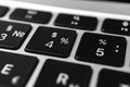 Percent sign key and button on keyboard close-up. Modern laptop, communication concept photo Royalty Free Stock Photo