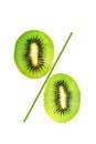 Percent sign made of slices of ripe kiwi.