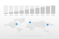 10 20 30 40 50 60 70 80 90 percent square chart symbols. World Map with Map Pointers. Infographic illustration icons for business