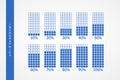 10 20 30 40 50 60 70 80 90 100 percent square charts. Isolated blue symbols. Percentage vector elements. Infographic diagram signs