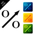 Percent up arrow icon isolated. Increasing percentage sign. Set icons colorful square buttons Royalty Free Stock Photo