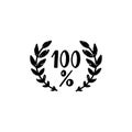 100 percent vector logo - a vintage handmade one hundred percent sign in a laurel wreath in a stamp print style. Vintage Royalty Free Stock Photo