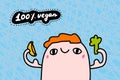 100 percent vegan hand drawn vector illustration in cartoon comic style man strong holding banana and broccoli Royalty Free Stock Photo