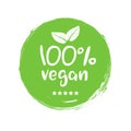 100 percent vegan logo vector icon. Vegetarian organic food label badge with leaf. Green natural vegan symbol