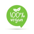 100 percent vegan logo vector icon. Vegetarian organic food label badge with leaf. Green natural vegan symbol