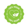 100 percent vegan logo vector icon. Vegetarian organic food label badge with leaf. Green natural vegan symbol Royalty Free Stock Photo