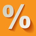 Percent white paper symbol vector on a yellow background.