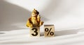 3 percent on wooden blocks and figurine of a monkey sit on a cube. Elections Belarus