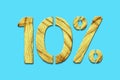 10 percent. Wooden numbers, isolated on a blue background.Business.Sales. Trade. Design element