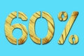 60 percent. Wooden numbers, isolated on a blue background.Business.Sales. Trade. Design element