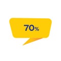 70 Percent - Yellow Speech Bubble. Button, Sign, Label, Icon, Tag, Badge.