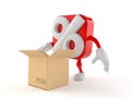 Percentage character with open cardboard box