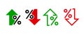 Percentage growth and decline icons. Percent arrow up and down flat style symbols - vector