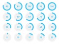 Percentage infographic progress diagrams circles. Blue percent pie charts. Vector illustration