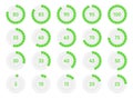 Percentage infographic progress diagrams circles. Green percent pie charts. Vector illustration