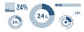 24% percentage infographic set. Twenty-four circle diagram, pie donut chart, progress bar. 24 percent loading data icon. Vector
