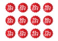 Percentage Off stickers, Sale Tags, Red Sale template, Labels, Discount, icon vector Royalty Free Stock Photo