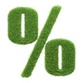 A percentage sign depicted with lush green grass isolated on a white background Royalty Free Stock Photo