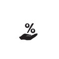 Percentage sign in hand silhouette. Business percent icon