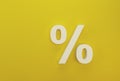 Percentage sign symbol icon white on yellow background Royalty Free Stock Photo