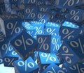 Percentage signs on cubes - 3d rendering Royalty Free Stock Photo